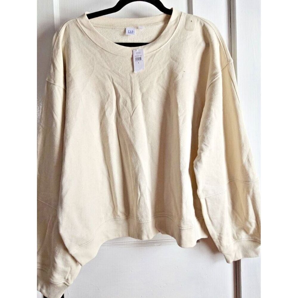 NWT GAP cotton crew neck balloon sleeves sweatshirt beige woman Sz L pullover